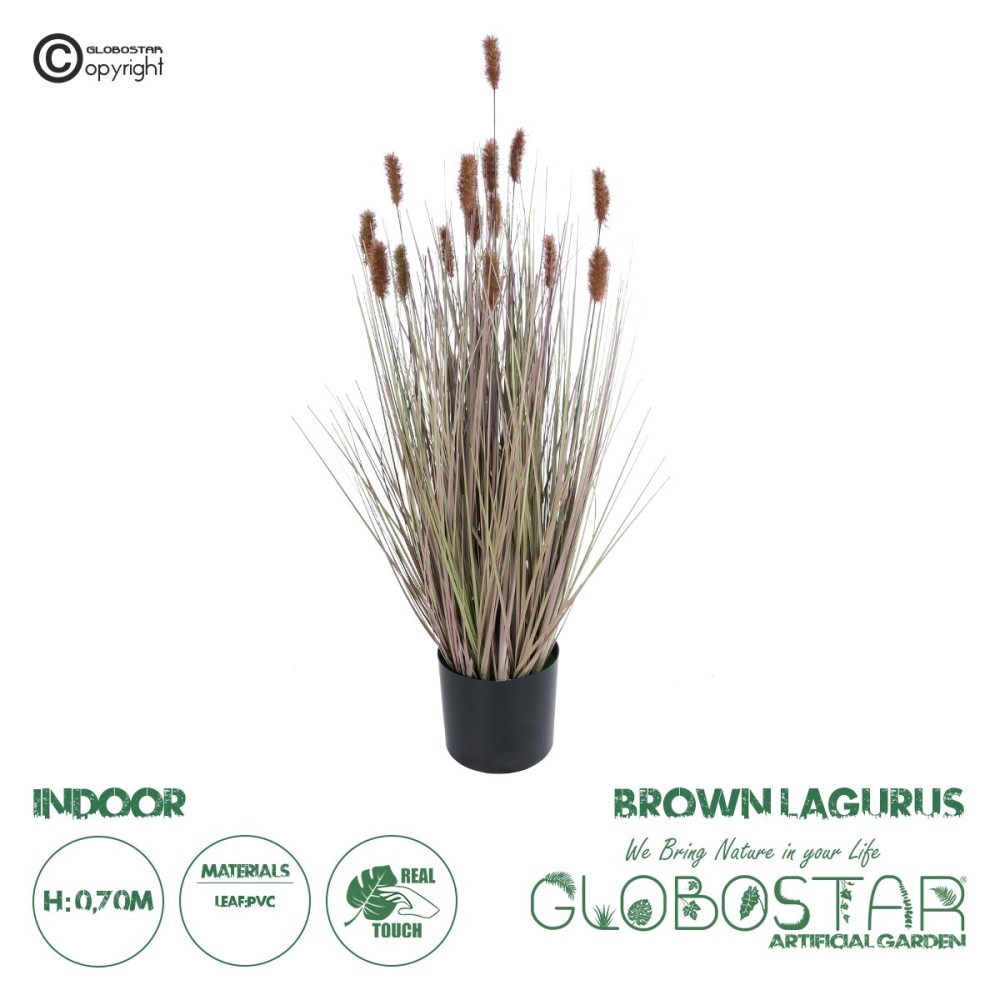 GloboStar® Artificial Garden BROWN LAGURUS 21099 Διακοσμητικό Φυτό Καφέ Λαγοουρά Υ70cm
